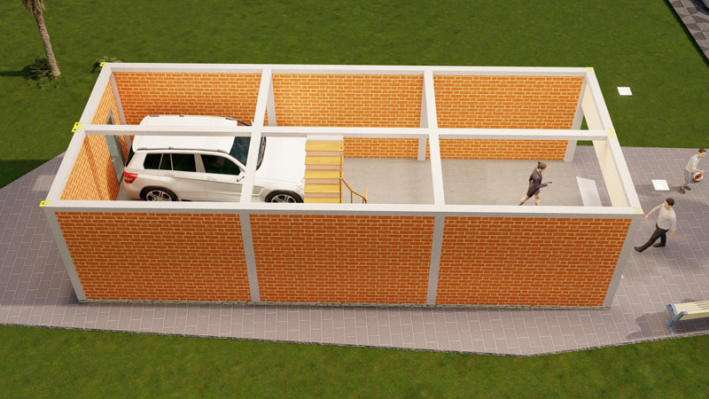 Công năng tầng 1 mẫu nhà container 3 tầng
