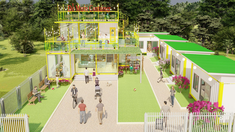 Hình ảnh tổng thể của dự án homestay container kết hợp quán cafe container